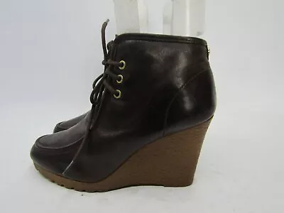 MICHAEL KORS Women Size 8 M Brown Leather Laces Wedge Ankle Fashion Boots Bootie • $36.09