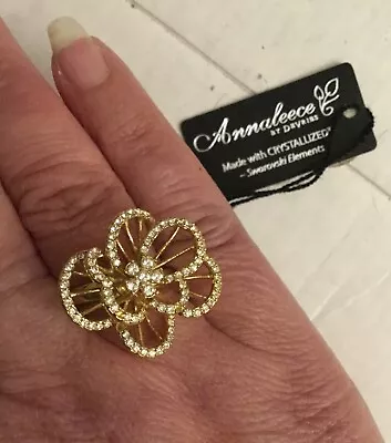 $26 • Buy Annaleece By DeVries “Crystal Bloom” Cocktail Ring 22K Size 8 - RETIRED