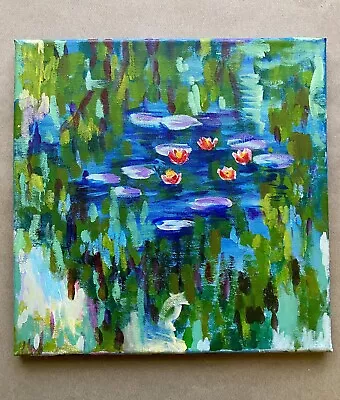 ‘Monet’s Lily’s’ Original Acrylic Painting  12 X 12  Canvas. Unframed Wall Decor • $30