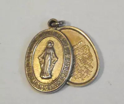 Vintage Gold Tone Slide Pendant Medal Miraculous Virgin Mary The Lord's Prayer • $25