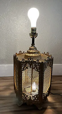 Rare! Ef & Ef Industries Gold Octagon￼ 2 Way Table Lamp Gothic Vintage 1970 • $399.99