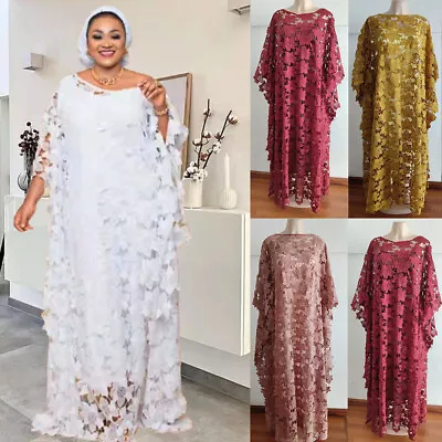 African Women Lace Dress Dashiki Dubai Abaya Muslim Kaftan Moroccan Robe Gown • $62.69