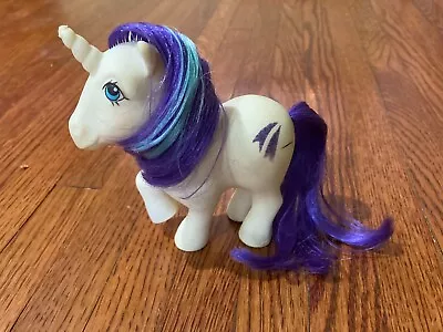 Vintage White My Little Pony Glory Unicorn Purple Blue Mane Toy Horse Figure 83 • $9.99