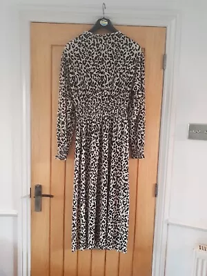 Zara Size 10 Leopard Animal Print Full Shirt Dress Maxi Style Black • £18.49