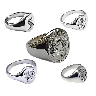 925 Sterling Silver Your INDIVIDUAL FAMILY CREST Oval Signet Rings Hand Engraved • £250.80