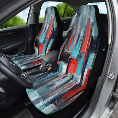 Modern Abstract Art Car Seat Covers Blue & Red Front Seat Protectors Pair Auto • £57.78