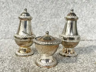 Vintage Ianthe Silver Plate Condiment Set Mustard Pot Salt & Pepper Shakers • £29.99