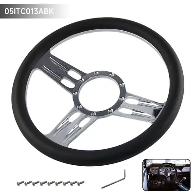 14  Chrome Billet Aluminum Steering Wheel W/ Half Wrap PVC 9-Hole Black • $113.90