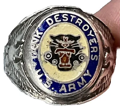 Us Army Tank Destroyers Battalion Wwii Sterling Silver Ring Size 8 Rare Vintage • $699.99