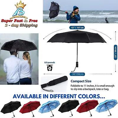 Large Windproof Travel Automatic Umbrella Rain Shade Folded Canopy 42  Sombrilla • $19.48