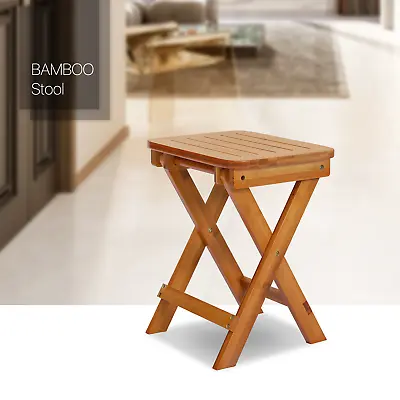Bamboo Foldable Bathing Shower Stool Portable Camping Chair Outdoor Fishing Seat • £37.59