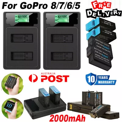 2x 2000mAh Rechargeable Li-Ion Battery For Gopro Hero 5/6/7/8 + USB Charger New • $47.99