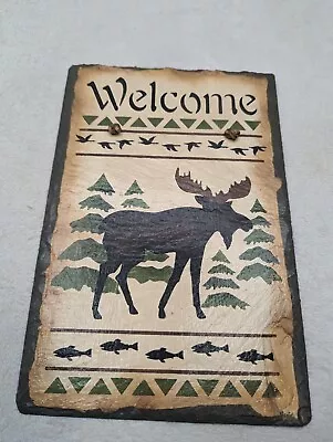 Moose  Cabin Rustic Plaque Signs Stone Slate  Country Wall Hanging Decor  Wild • $18.96
