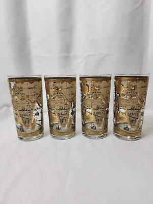 22k Gold Vintage Cera Glass Set Of 4 Atlas Highball Glasses • $75