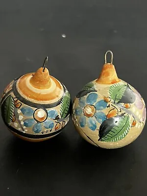 Tonala Burnished Jimon Mexican Folk Art Pottery 2  Christmas Ornaments Lot 2 • $33.99