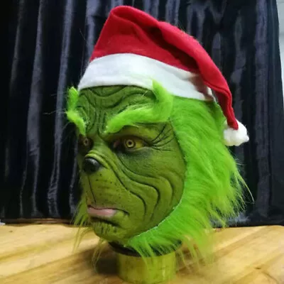 The Grinch Full Head Latex Mask Xmas Hat Monster Adult Christmas Cosplay AU HOT • $36.95