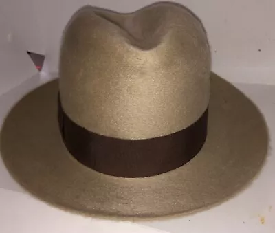 Dobbs Fifteen Vintage Wide 2 3/4” Brim Long Felt Fur 7 1/8 Camel W Brown Band • $149.99