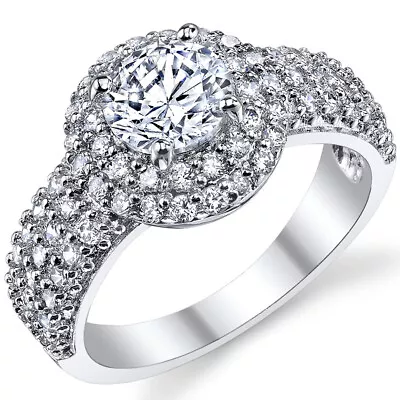 3 Row Micro Pave Sterling Silver 925 Wedding Engagement Ring With Cubic Zirconia • $29.99