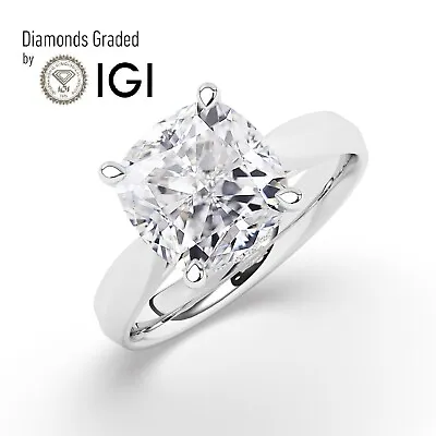 Cushion Solitaire Hidden Halo 950 Platinum Engagement Ring 4ct Lab-grown IGI • £2878