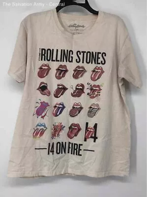 Vintage The Rolling Stones Mens Tan Tour Cotton Graphic T-Shirt Size Large • $9.99