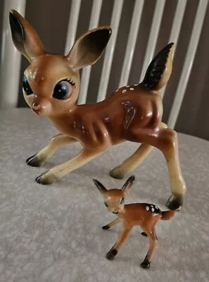2 Vtg Celluloid Hard Plastic Fawn Deer Bambi Christmas Blue Eyes MCM Holiday  • $14.99