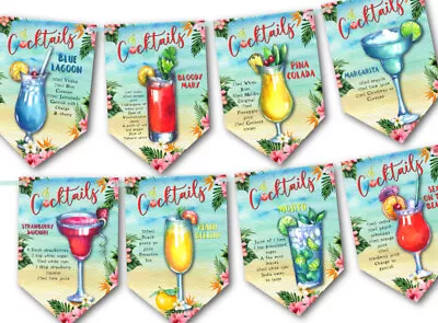 Tropical Tiki Cocktail Bar Recipes Party Celebration Bunting/Banner & Ribbon • £6.99