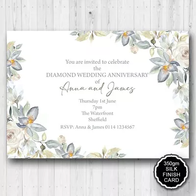 £4.99 • Buy 10 Personalised 60th Diamond Wedding Anniversary Party Invitations Invites