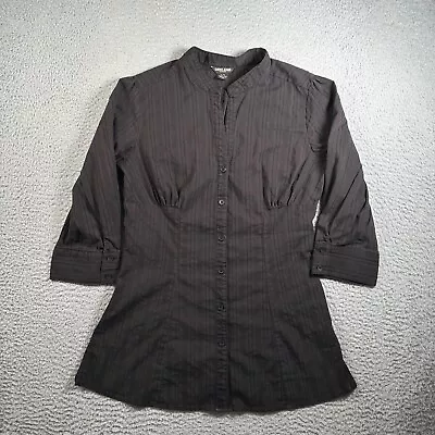 Express Shirt Womens XL Black Ribbed Button Up 3/4 Sleeve Classic Casual • £18.26