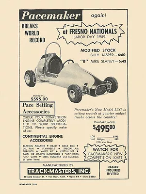 Vintage And Rare 1959 Pacemaker Quarter 1/4 Midget Ad • $16.99