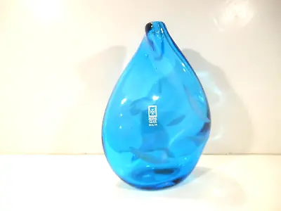 MDINA Glass Malta Teal Blue Art Glass Vase Signed 6  W/ Labels • $35