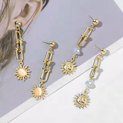 Retro Sun Moon Long Pendant Drop Dangle Earrings For Women Link Chain Ear Studs • $3.59