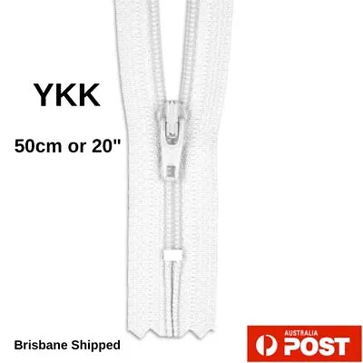 YKK Nylon # 3 White Dress Zip/Zipper 50cm Or 20  Closed End • $4.49