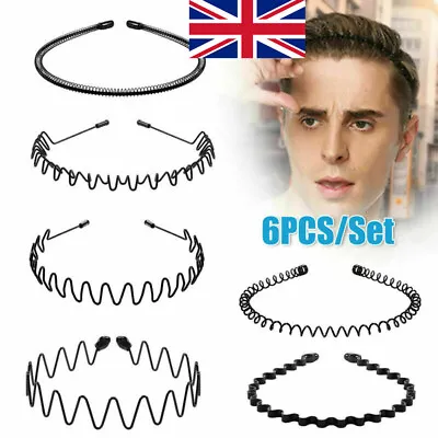 6*/Set Metal Sports Hair Band Headband Wave Alice Style Hairband Men Women Black • £6.11