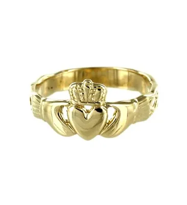 9ct Yellow Gold Ladies Irish Claddagh Ring Patterned Hallmarked Solid Gold • $155.42