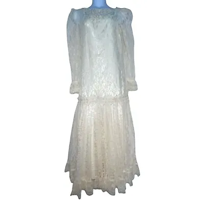 Vintage 1970's Victorian Cottage Core Boho Lace 2 Piece Maxi Wedding Dress M • $100.79