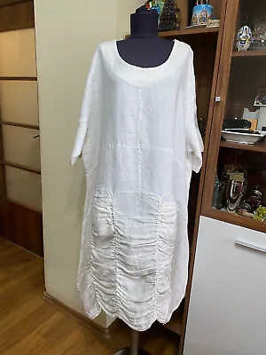 La Bass White Heavy Linen Oversized Midi Dress-size I • $87.03