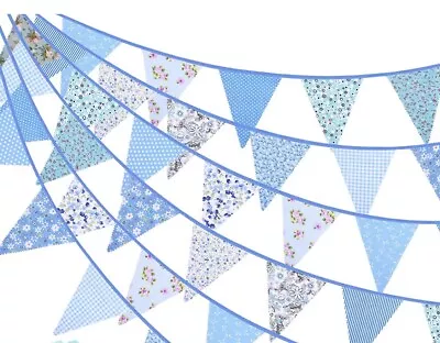 Blue Bunting 39.5 Feet 42 Flags Party Indoor And Outdoor Cotton Pretty Gardens • £7.99