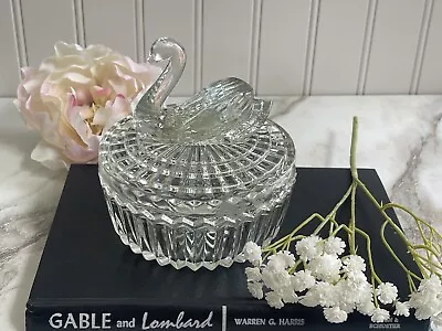 Vintage Jeannette Glass Swan Dish With Lid - Vanity Dish - Trinket Dish • $24.99