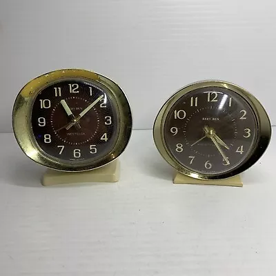 Vintage Lot 2 Baby Ben Westclox Alarm Clocks For Parts Or Repair Gold Case • $7.99