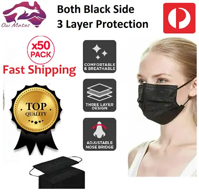 Black DISPOSABLE FACE MASK 3LAYER PROTECTIVE NON-SURGICAL CE CERTIFIED • $14.95