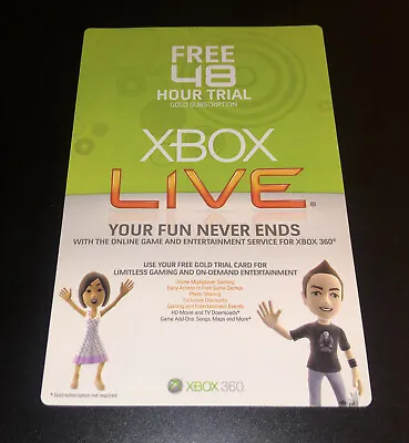 Microsoft Xbox 360 Live Free 48 Hour Trial Gold Subscription 2009 UNUSED • $9