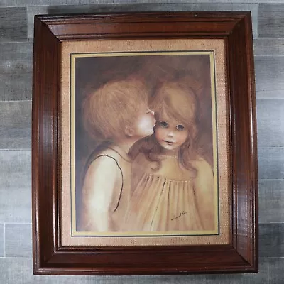 VTG Margaret Kane Art Print A Little Kiss Big Eyes Boy Girl Framed MCM Glass • $29.88