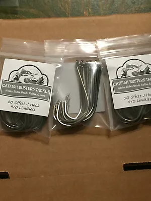 3pks 30pc CATFISH BUSTERS (LIMITLESS) 9/0 OFFSET J HOOKS! FOR TROPHY FISH • $17.99