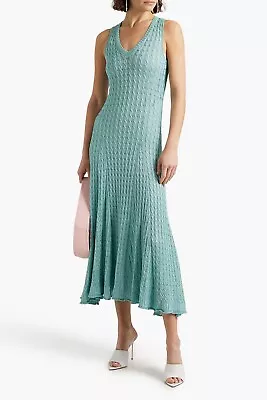 $2265+ Missoni Dress Midi Cable Knit Metallic Turquoise Blue 38 Fits 40 42 2 4 6 • $595