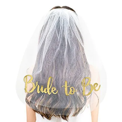 Veil Comb White With Gold Bride To Be Hen Night Wedding Party Accessories • £3.31