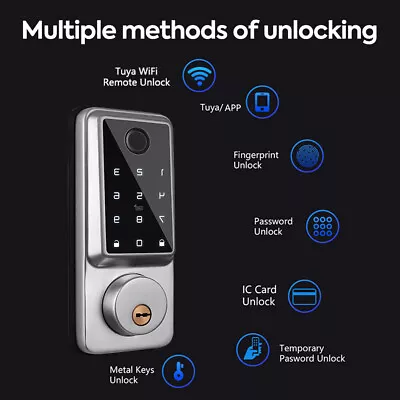 Wifi Smart Door Lock Front Deadbolts APP Fingerprint Card Keyless Digital Silver • $94.99