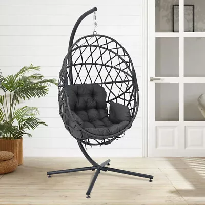 Rattan Swing Egg Chair Garden Hanging Indoor Outdoor Patio Hammock With Cushion • £149.95