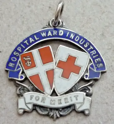 VINTAGE SILVER ENAMEL BADGE MEDAL HOSPITAL WARD INDUSTRIES FOR MERIT C1929 • £20