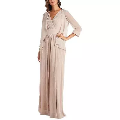 R&M Richards Womens Beige 2PC Metallic Surplice Evening Dress Gown 6 BHFO 5011 • $17.99