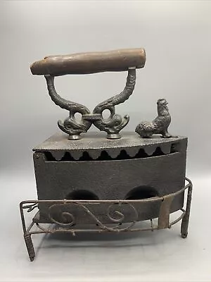 Vintage Cast Iron Sad Coal/Charcoal Iron Clothes Press With Rooster Latch Stand • $129.99